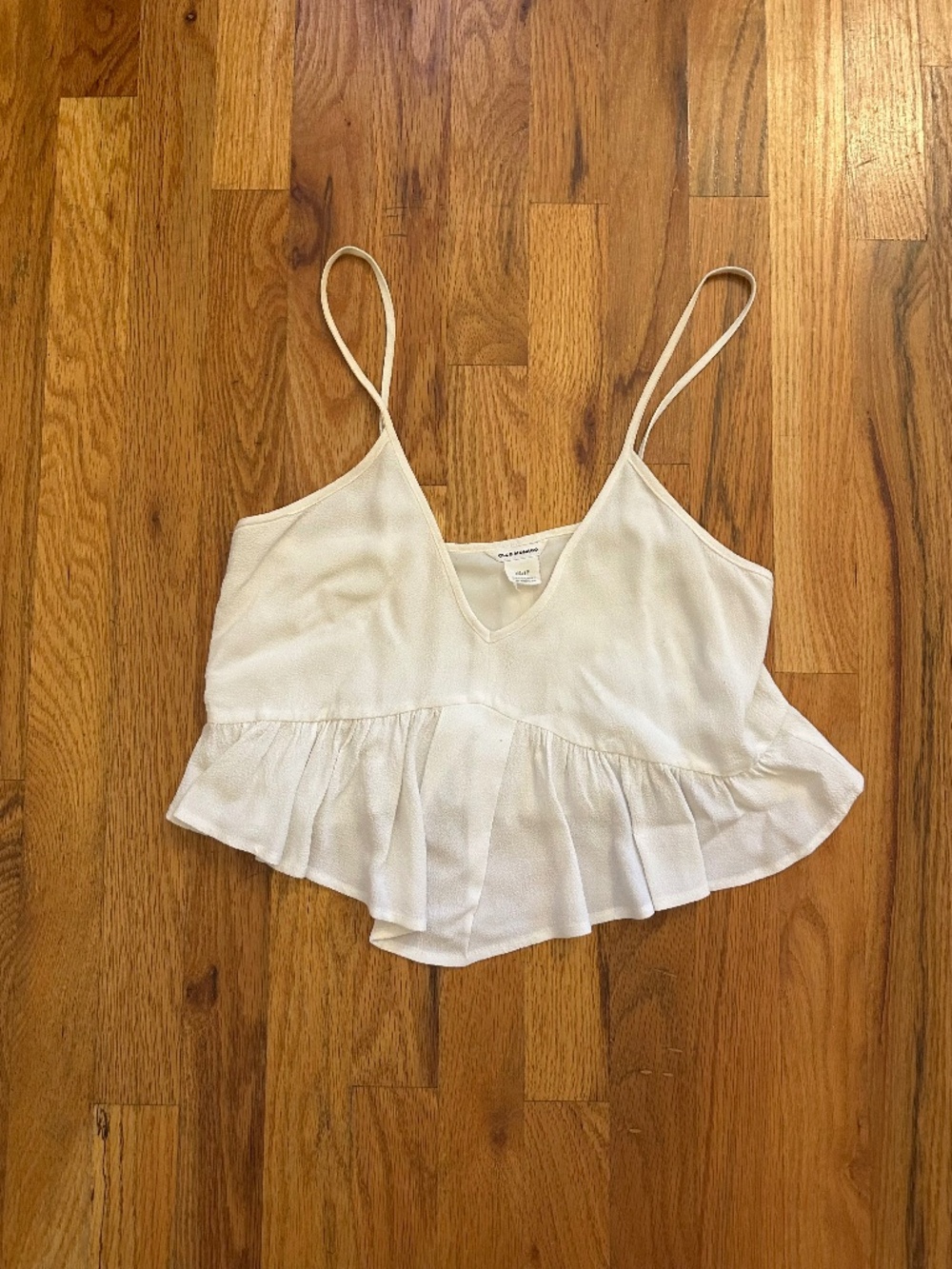 Club Monaco XS Ivory White Ruffle Peplum Crop Top Spaghetti Strap Cami